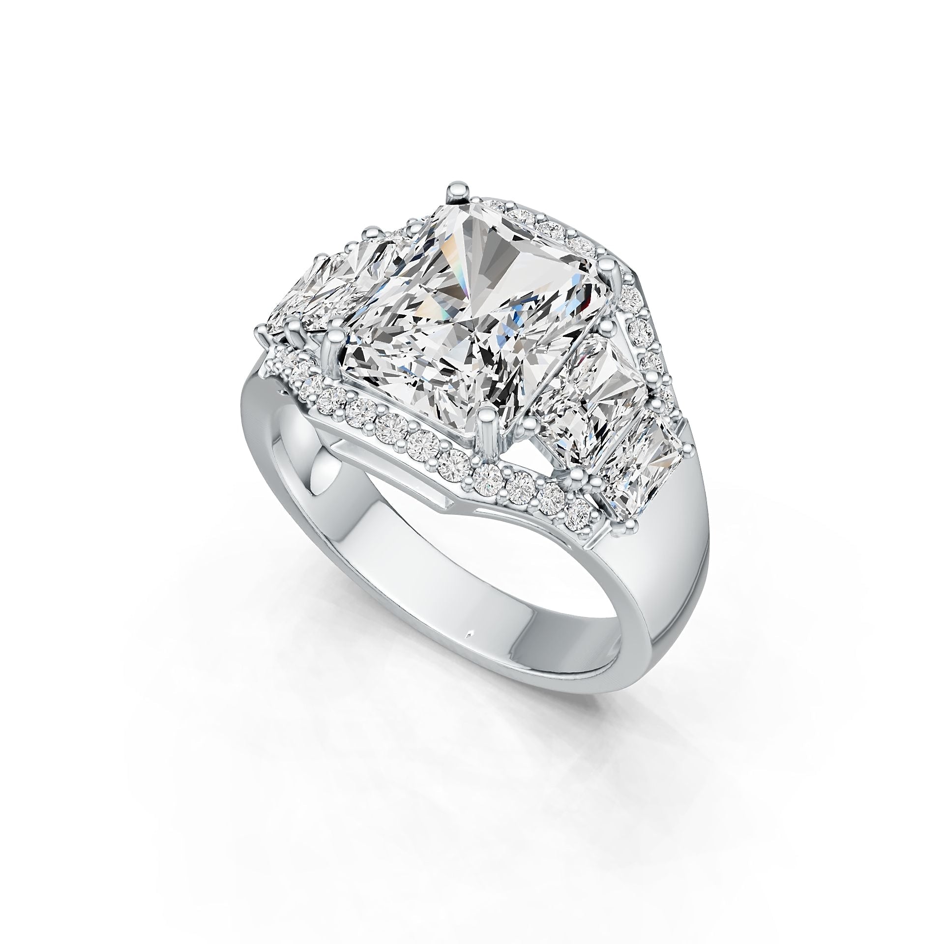 18K Gold Semi Mount Ring Setting Emerald OCT 11x9mm OCT 6x4mm OCT 5x3mm Diamond Accent DHJ