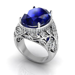 14K Gold Semi Mount Ring Setting Oval OV 16X12mm Art Nouveau with Accent Diamond Accent DHJ