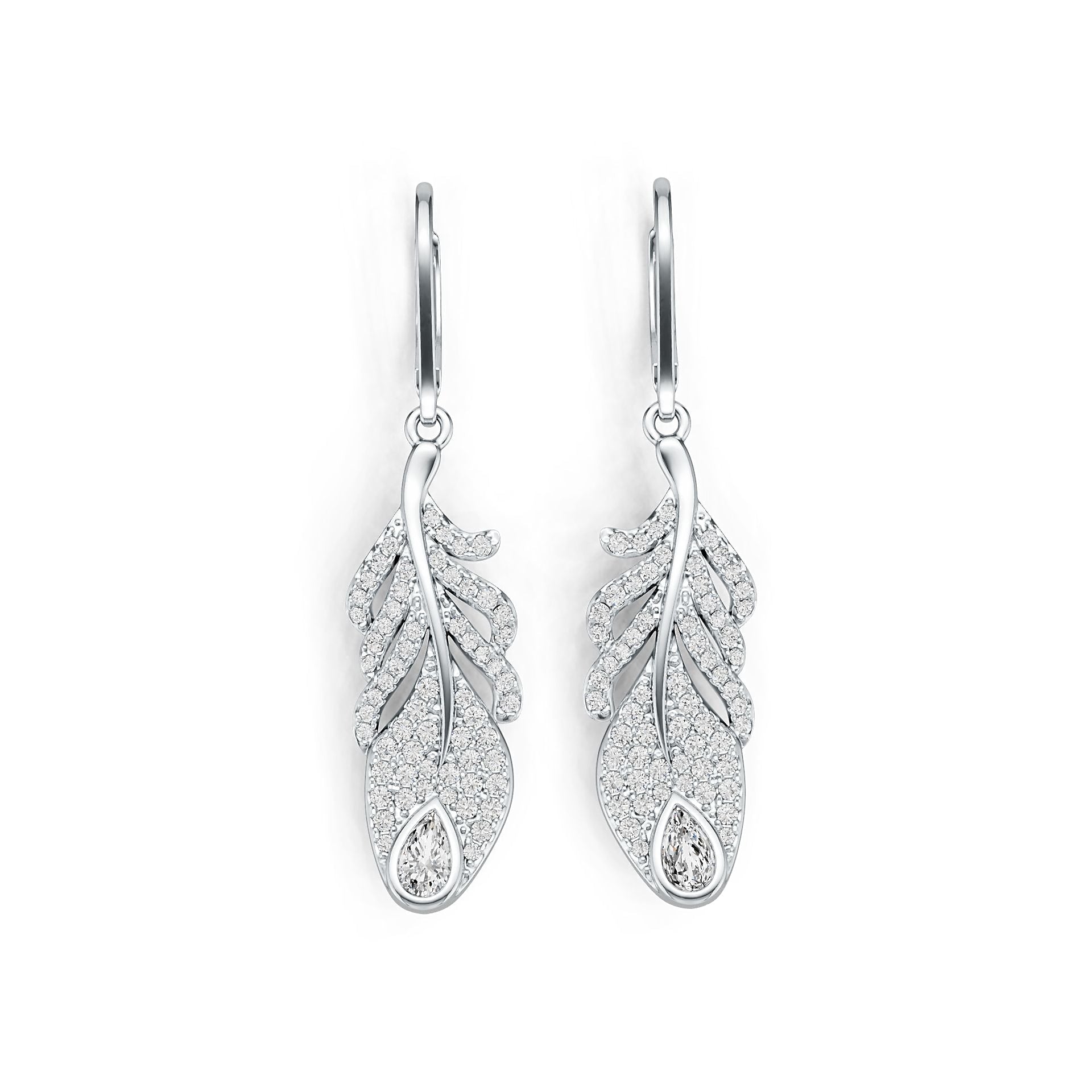 14K Gold Semi Mount Earrings Setting Pear PE 5X3mm Feather Theme Diamond Accent DHJ