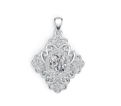 Sterling Silver Semi Mount Pendant Setting Oval OV 8X6mm with White Topaz Vintage-Inspired DHJ