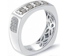 14K Gold Semi Mount Ring Setting Princess SQ 4X4mm Men's Channel Bezel Band Ring Old Euro Shank Diamond Accent DHJ