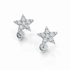 10K Gold Earrings Star Theme with White Topaz or Moissanite Stud Moissanite Accent DHJ