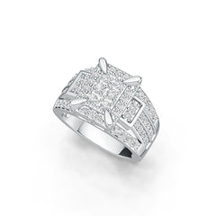 18K Gold Engagement Ring Cluster with White Topaz or Moissanite Men's Ring Diamond Accent DHJ