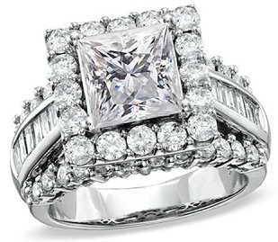 Platinum Semi Mount Ring Setting Princess SQ 8X8mm Engagement Halo Ring w/ Baguette Accent Shank Diamond Accent DHJ