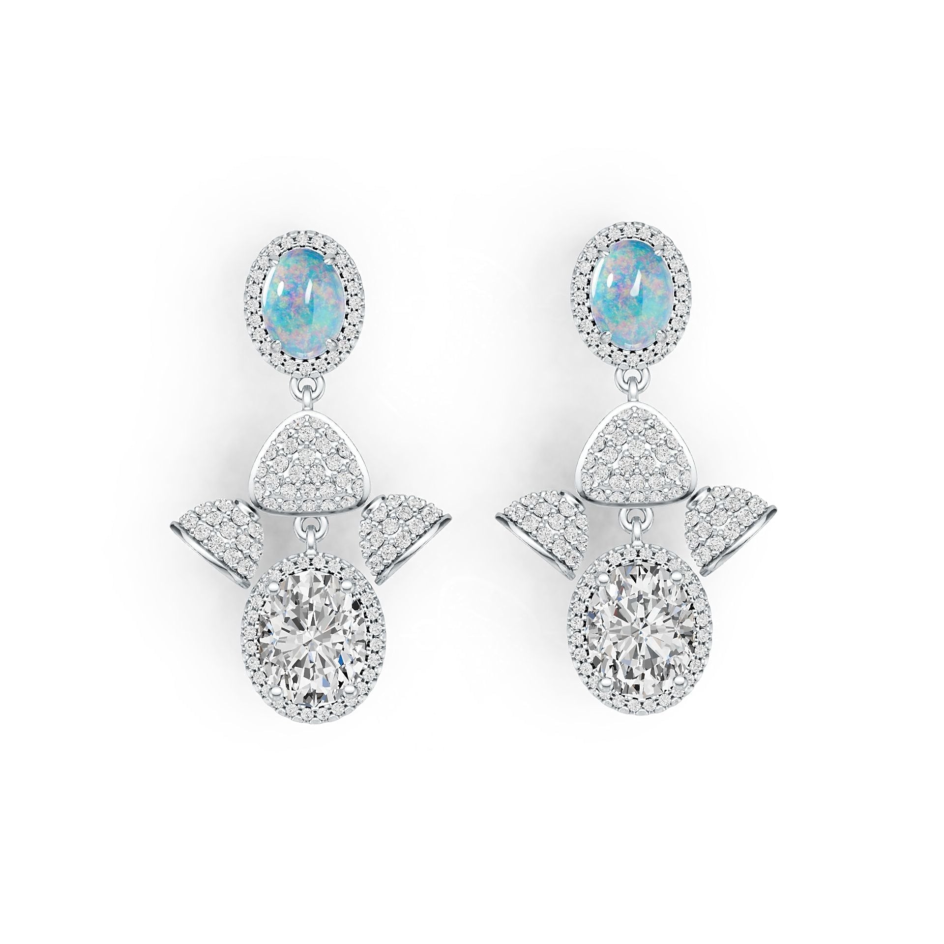 Platinum Semi Mount Earrings Setting Oval OV 10X8mm OV Cabochon 8X6mm Diamond Accent DHJ