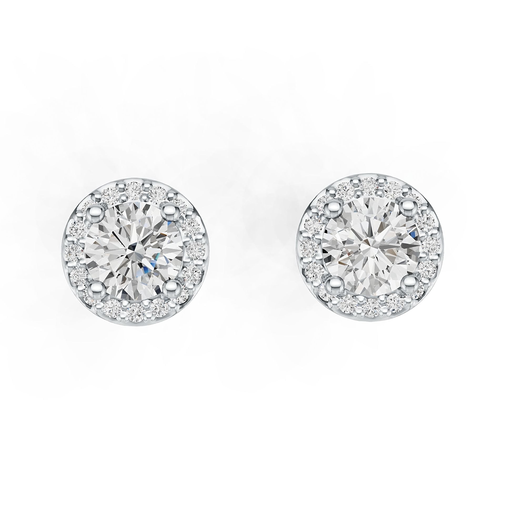18K Gold Semi Mount Earrings Setting Round RD 4x4mm Halo Diamond Accent DHJ