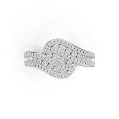Sterling Silver Milti-Row Wave Ring with White Topaz or Moissanite DHJ