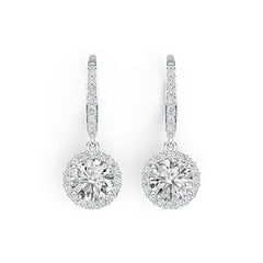Platinum Semi Mount Earrings Setting Round RD 8x8mm Halo Drop Earrings Diamond Accent DHJ