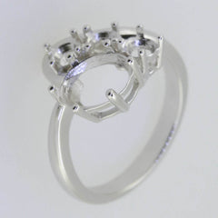 10K Gold Semi Mount Ring Setting Oval OV 9x7mm RD 4x4mm Mother's Ring Bypass Cluster Moissanite Accent Syzjewelry