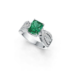 14K Gold Semi Mount Ring Setting Emerald OCT 9X7mm SQ 3X3mm Diamond Accent DHJ