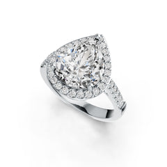 18K Gold Semi Mount Ring Setting Pear PE 12X10mm Halo Diamond Accent DHJ