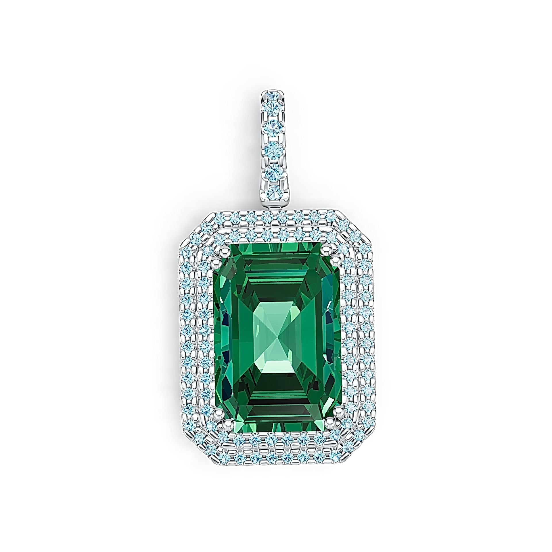 Sterling Silver Semi Mount Pendant Setting Emerald OCT 15x10mm Double Halo Syzjewelry