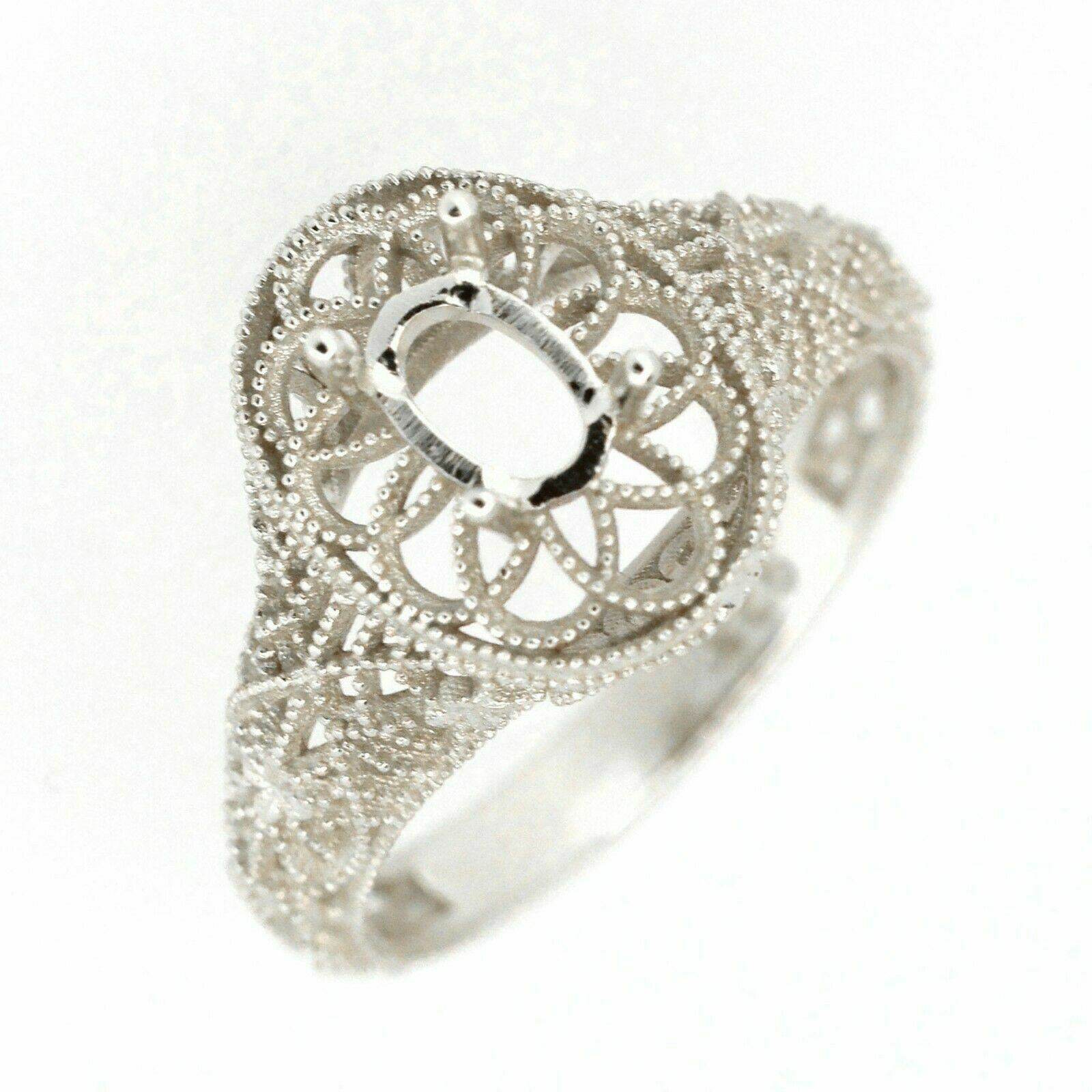 Art Deco Style 18K Gold Semi Mount Ring Setting Oval OV 6x4mm Syzjewelry