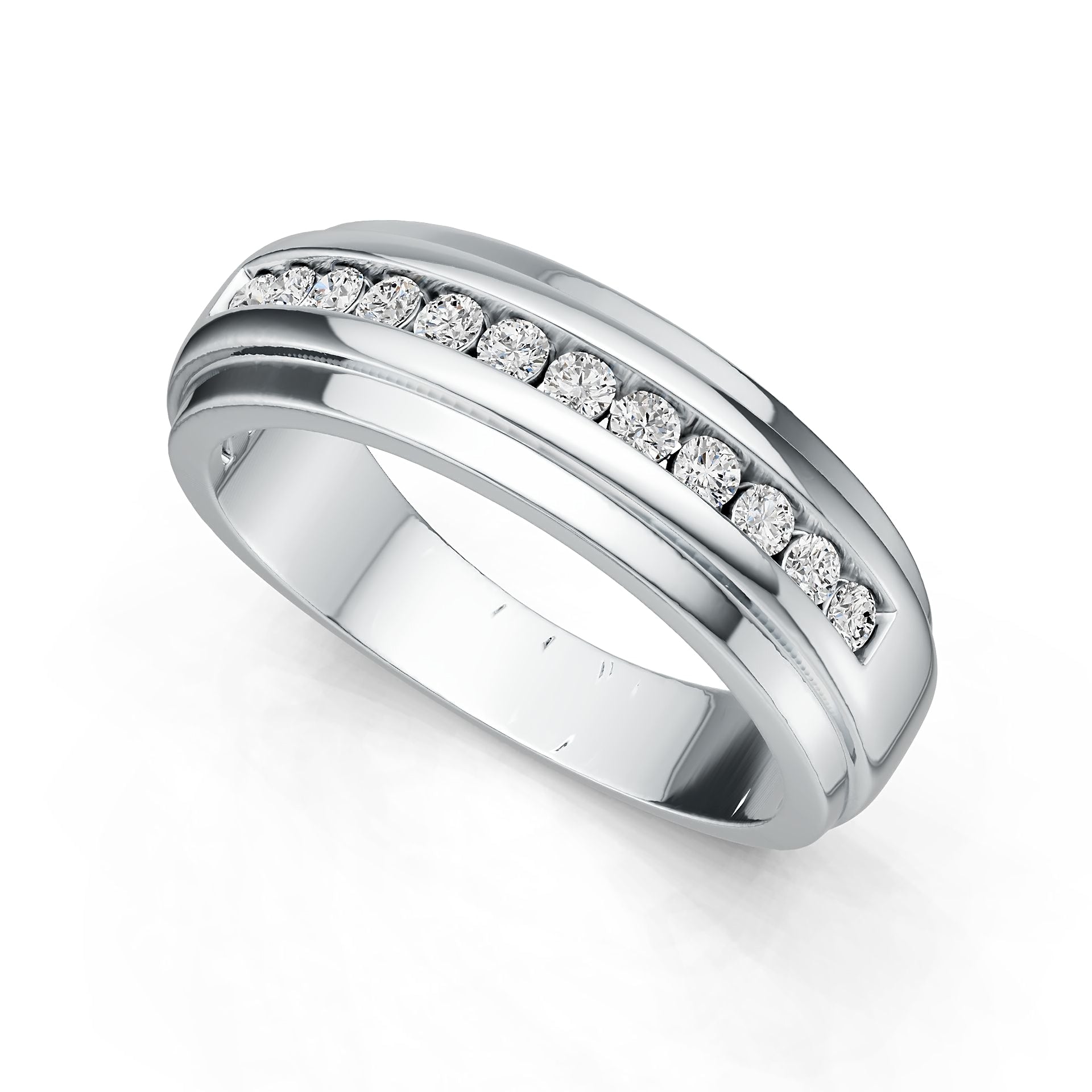 Platinum Band Ring with or Moissanite Half-Eternity Band Channel Bezel Diamond Accent DHJ