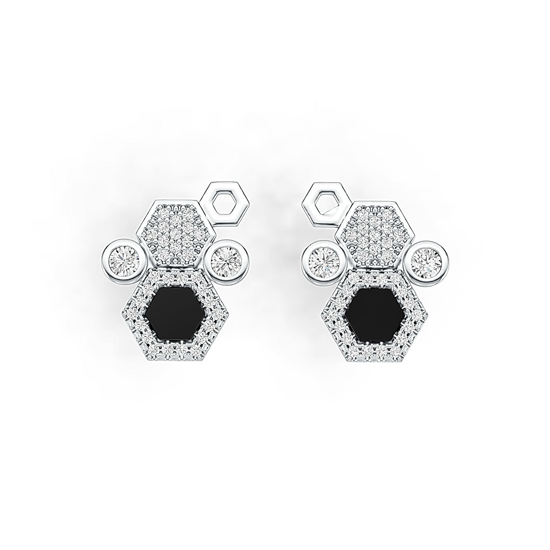 Platinum Earrings Hexagon Theme with or Moissanite Diamond Accent DHJ