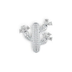 14K Gold Pendant Cactus Theme with White Topaz or Moissanite Diamond Accent DHJ