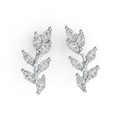 18K Gold Semi Mount Earrings Setting Marquise MQ 4X2mm Vine Leaf Theme DHJ