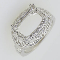 Platinum Semi Mount Ring Setting Cushion Cu 12x8mm Art Deco Style Syzjewelry