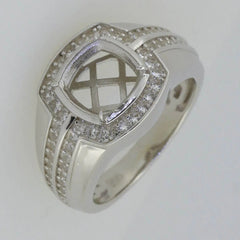 Men's Ring Settings 14K Gold Ring Mounting Cushion CU 8X8mm Diamond Accent DHJ