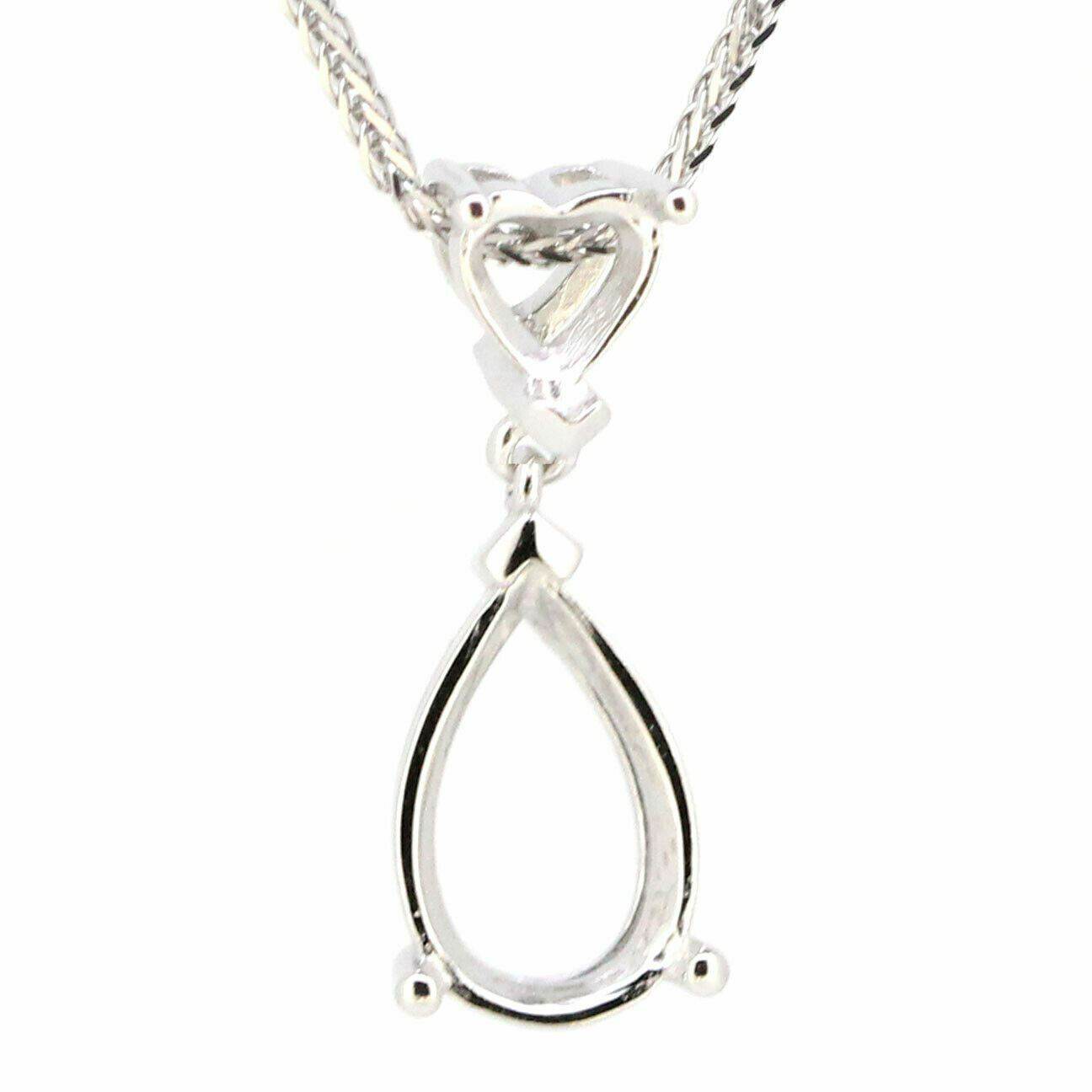 18K Gold Semi Mount Pendant Setting Pear PE 12x8mm Heart HT 6x6mm Syzjewelry
