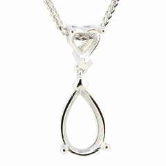18K Gold Semi Mount Pendant Setting Pear PE 12x8mm Heart HT 6x6mm Syzjewelry