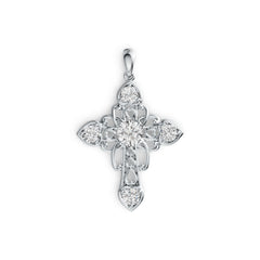 18K Gold Semi Mount Pendant Setting Round RD 6x6mm RD 4x4mm Cross Theme DHJ
