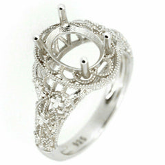 Filigree Platinum Semi Mount Ring Setting Oval OV 9x7mm Vintage Syzjewelry