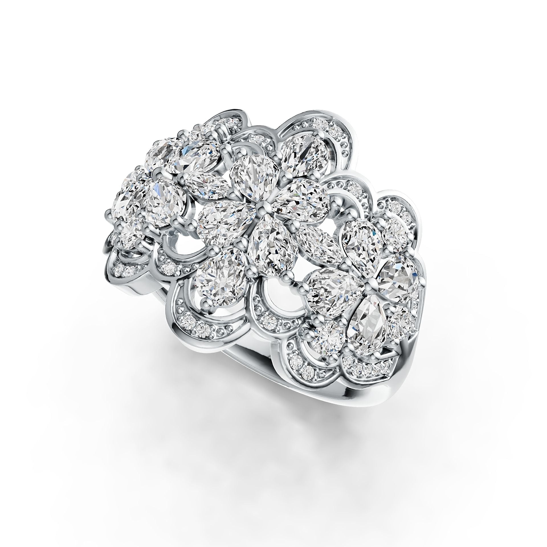 18K Gold Semi Mount Ring Setting Pear PE 4X3mm Diamond Accent DHJ
