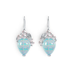 Platinum Semi Mount Earrings Setting Pear PE Cabochon 17x13mm RD 4X4mm RD 3X3mm DHJ