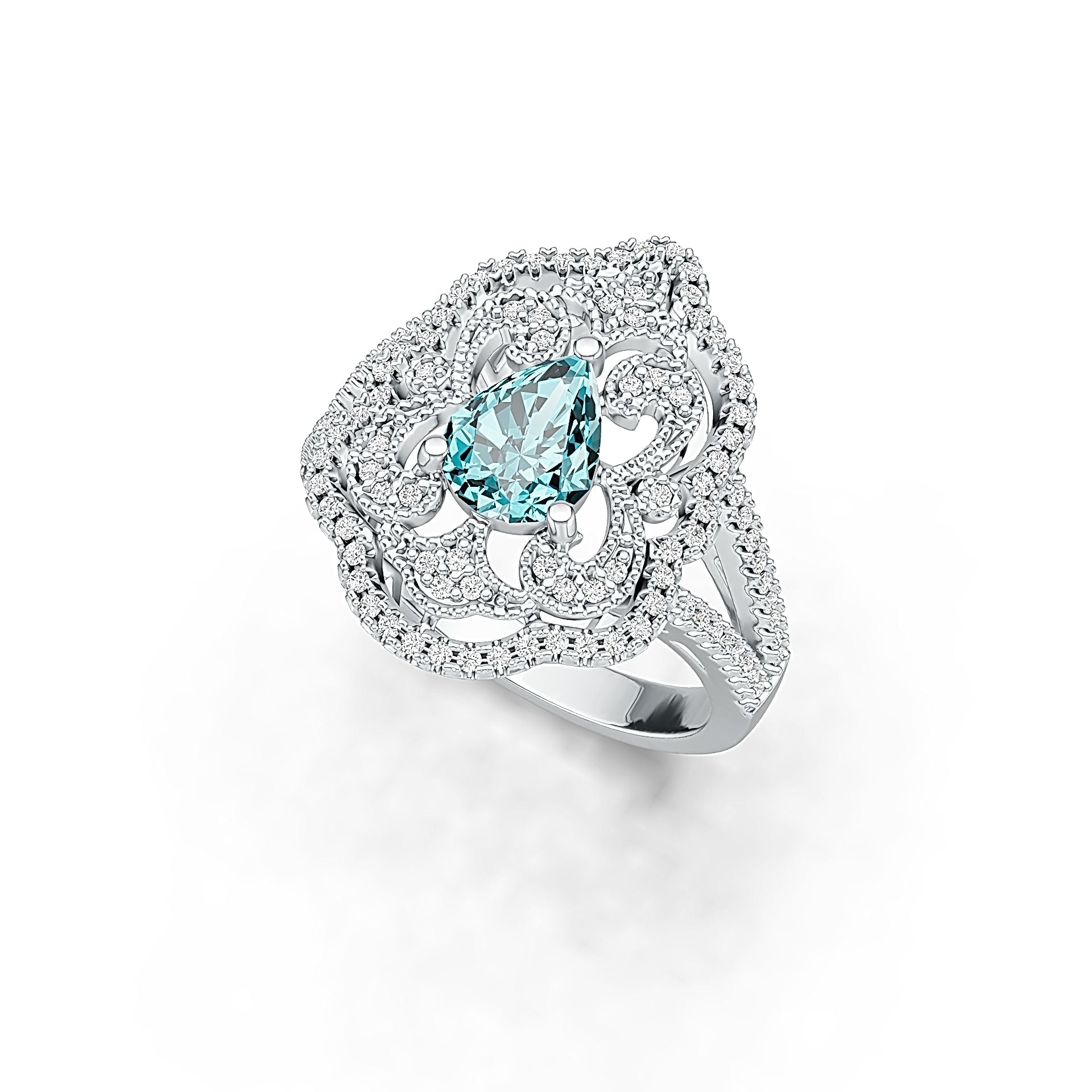 Platinum Semi Mount Ring Setting Pear PE 8X6mm Diamond Accent DHJ
