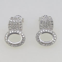 10K Gold Semi Mount Earrings Setting OV 8x6mm White Moissanite Accent Syzjewelry