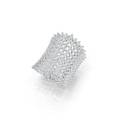 Platinum Statement Ring Multi-Row with White Topaz or Moissanite Diamond Accent DHJ