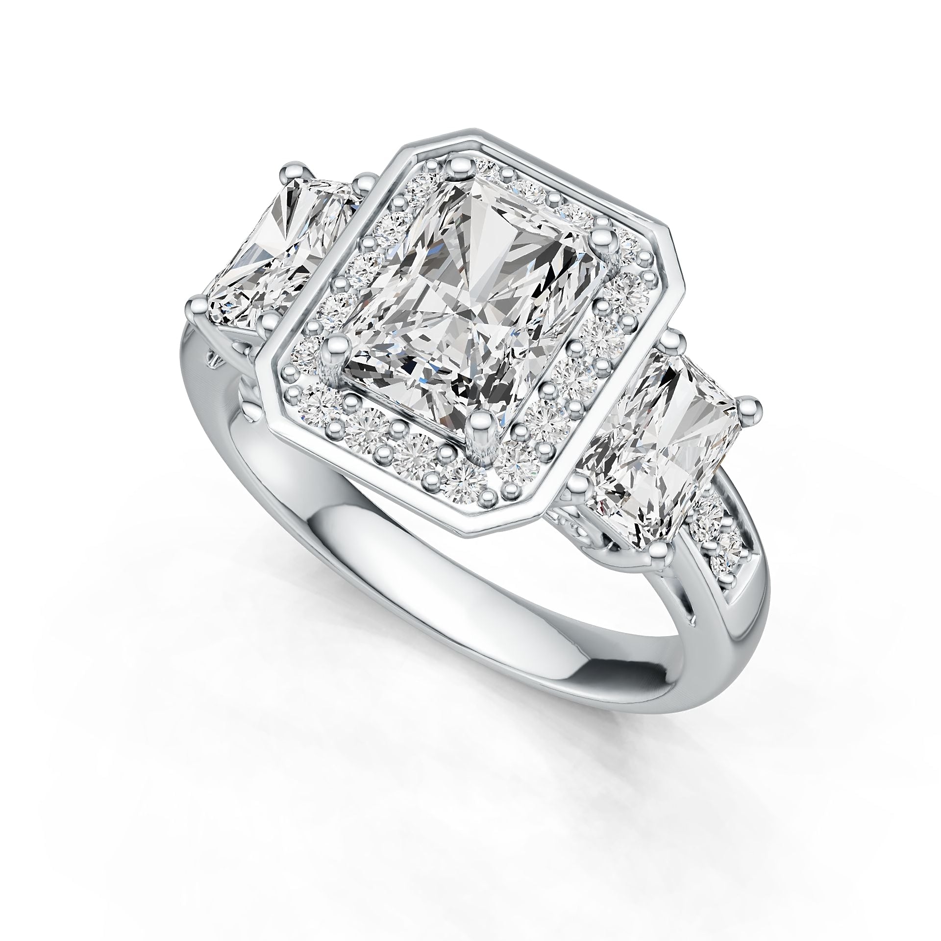 Platinum Semi Mount Ring Setting Emerald OCT 8X6mm OCT 6X4mm Diamond Accent DHJ