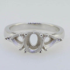 Platinum Semi Mount Ring Setting Oval OV 8x6mm PE 7x5mm 3 Stones Syzjewelry