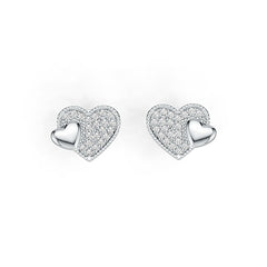 Sterling Silver Earrings Love Heart Theme with White Topaz or Moissanite Syzjewelry