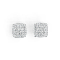 14K Gold Earrings Cluster Square-Shaped with or Moissanite Diamond Accent DHJ
