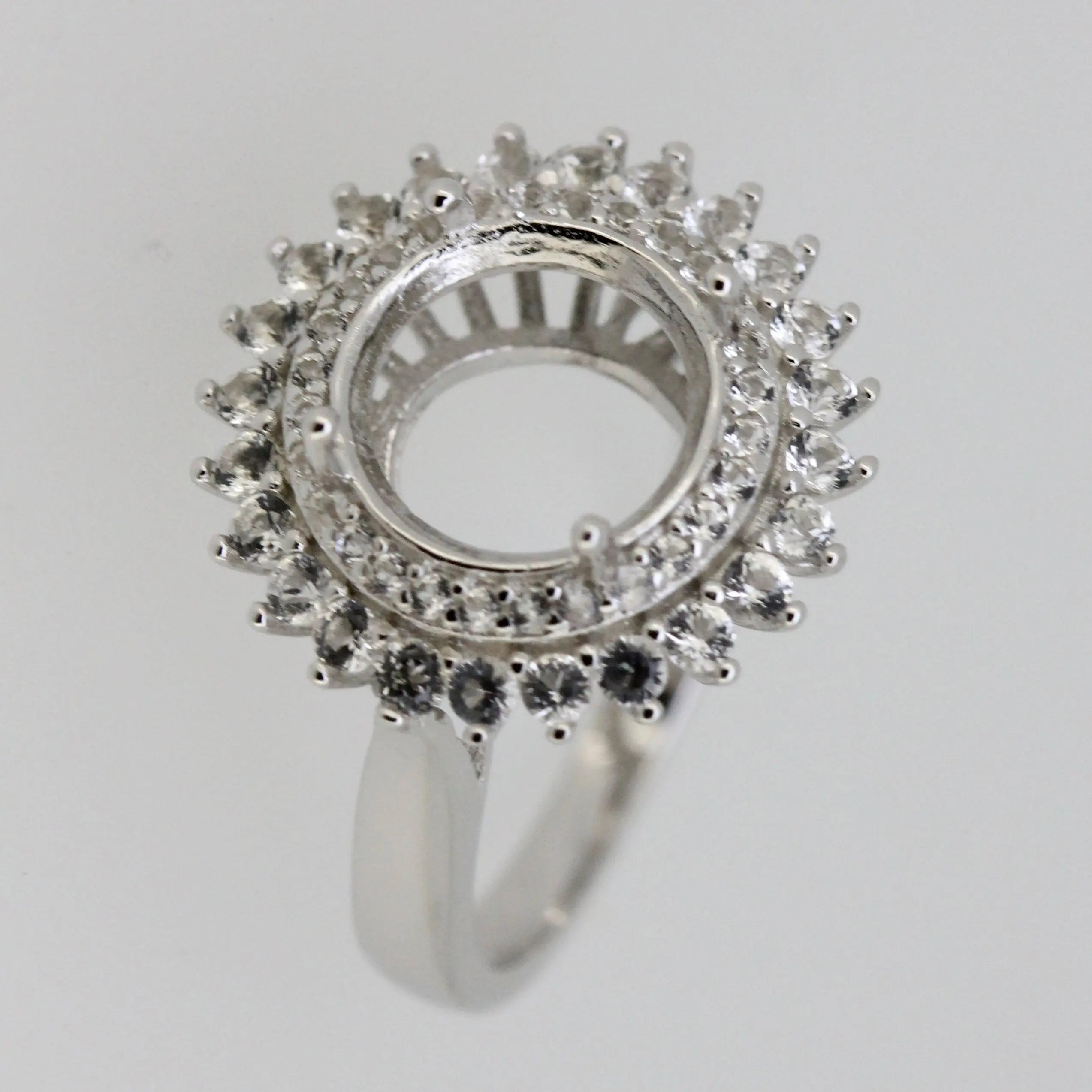 10K Gold Semi Mount Ring Setting Round RD 10x10mm Double Halo Moissanite Accent DHJ