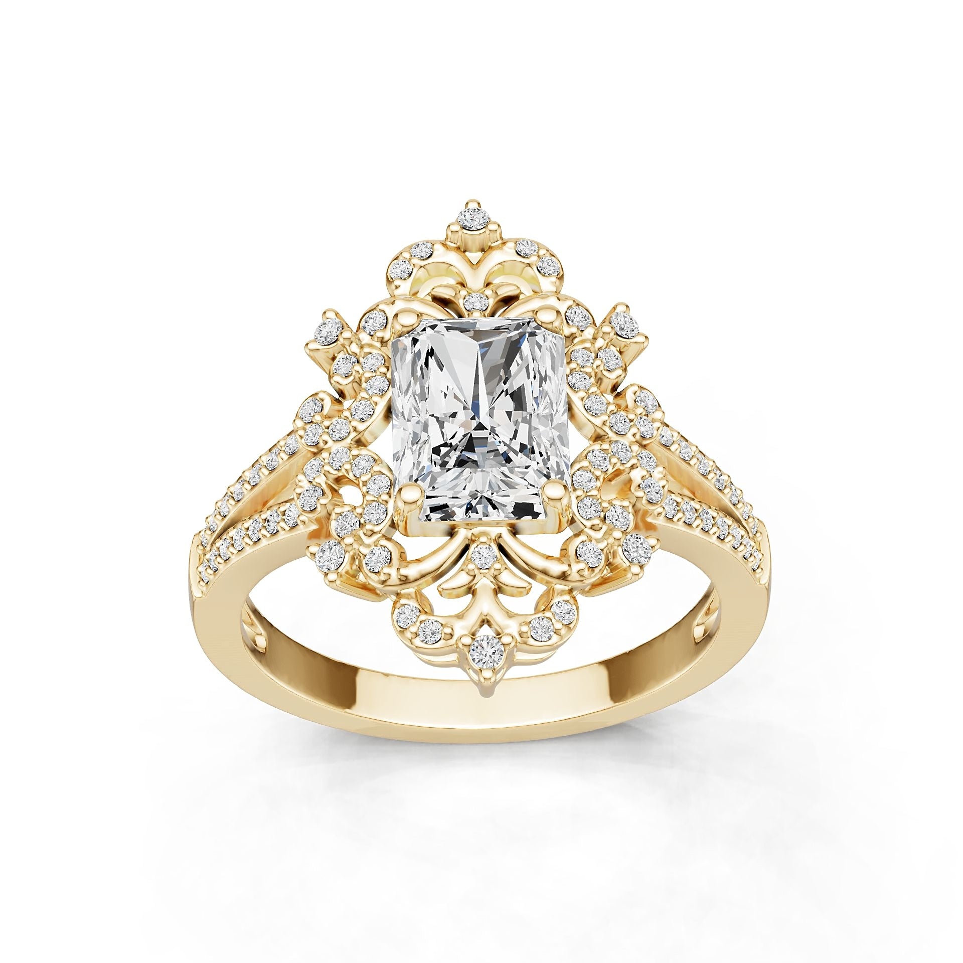 14K Gold Semi Mount Ring Setting Emerald Em 8x6mm Diamond Accent Syz Jewelry
