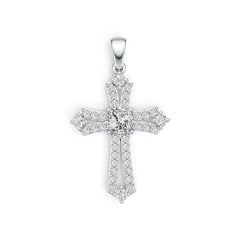 10K Gold Semi Mount Pendant Setting Emerald OCT 5X5mm Cross Theme Moissanite Accent DHJ