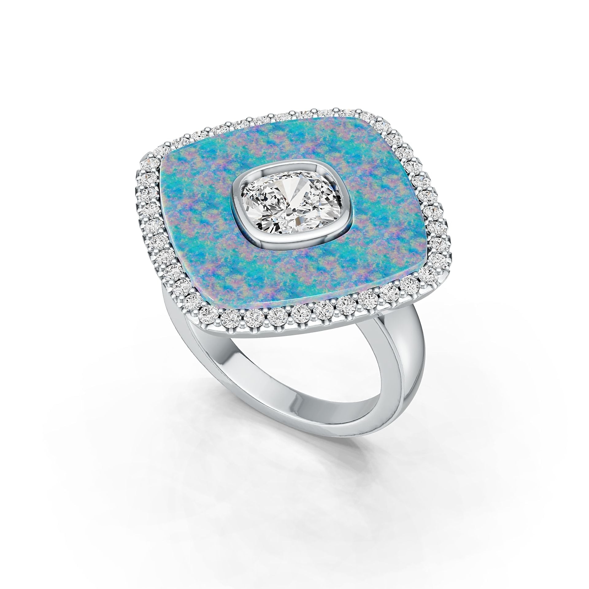 14K Gold Semi Mount Ring Setting Cabochon 22X22mm CU 7X7mm Diamond Accent DHJ