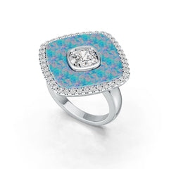 14K Gold Semi Mount Ring Setting Cabochon 22X22mm CU 7X7mm Diamond Accent DHJ