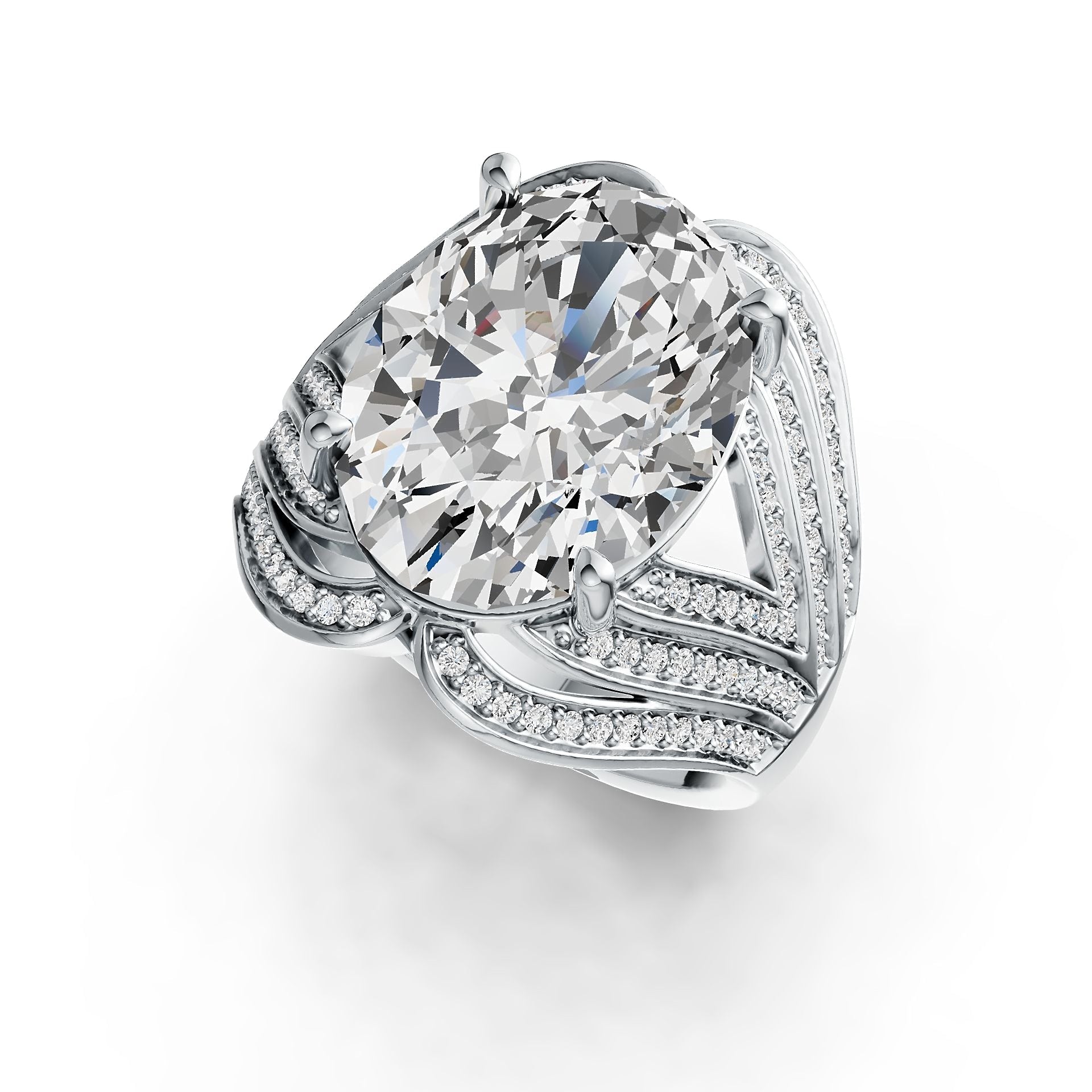 14K Gold Semi Mount Ring Setting Oval OV 16X12mm with Split Shank Diamond Accent DHJ