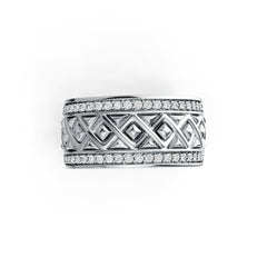 Sterling Silver Ring with White Topaz or Moissanite Wide Band Geometric DHJ