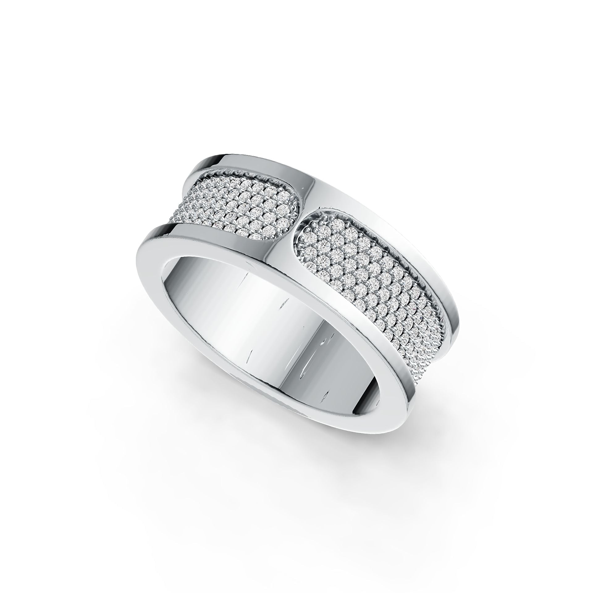 14K Gold Men's Wide Band Ring with White Topaz or Moissanite Diamond Accent DHJ