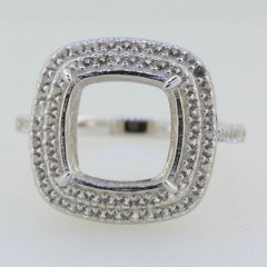 10K Gold Semi Mount Ring Setting Cushion CU 12X12mm Double Halo Moissanite Accent Syzjewelry
