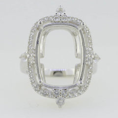 Platinum Semi Mount Ring Setting Cushion CU 18X13mm Halo Cocktail Ring Diamond Accent Syzjewelry