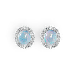 Platinum Semi Mount Earrings Setting Oval OV 12X10mm Cabochon Halo DHJ