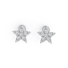 14K Gold Earrings Star Theme with White Topaz or Moissanite Stud Diamond Accent DHJ