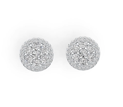 Platinum Earrings Cluster Round Stud with White Topaz or Moissanite Diamond Accent DHJ