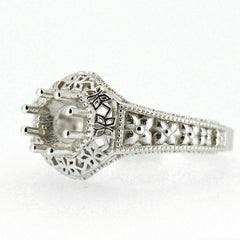 18K Gold Semi Mount Ring Setting Round RD 6x6mm Art Deco Style Syzjewelry